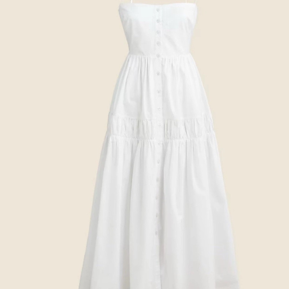 J. Crew White Strapless Button-Front Midi Dress